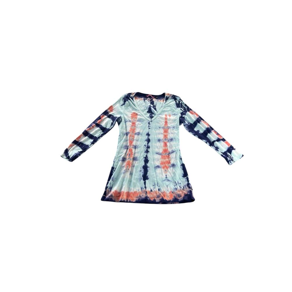 IDI Blue Coral Tie Dye Long Sleeve V-Neck Top Women's Size Small